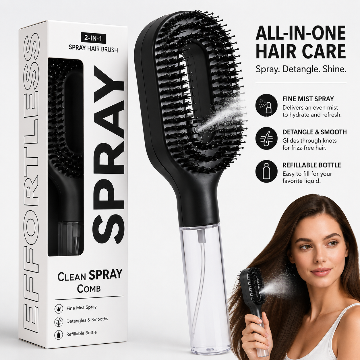 Klarven SleekMist™ 2-in-1 Spray Hair Brush