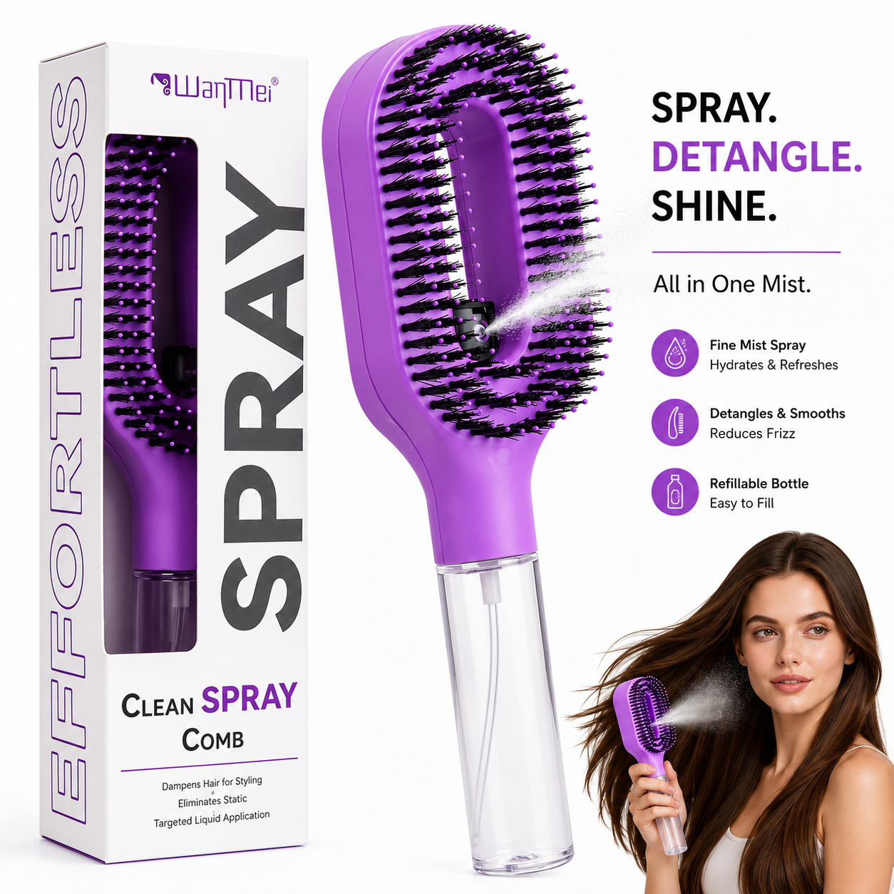 Klarven SleekMist™ 2-in-1 Spray Hair Brush
